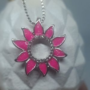 Flower Sun Pink Necklace Rhinestones